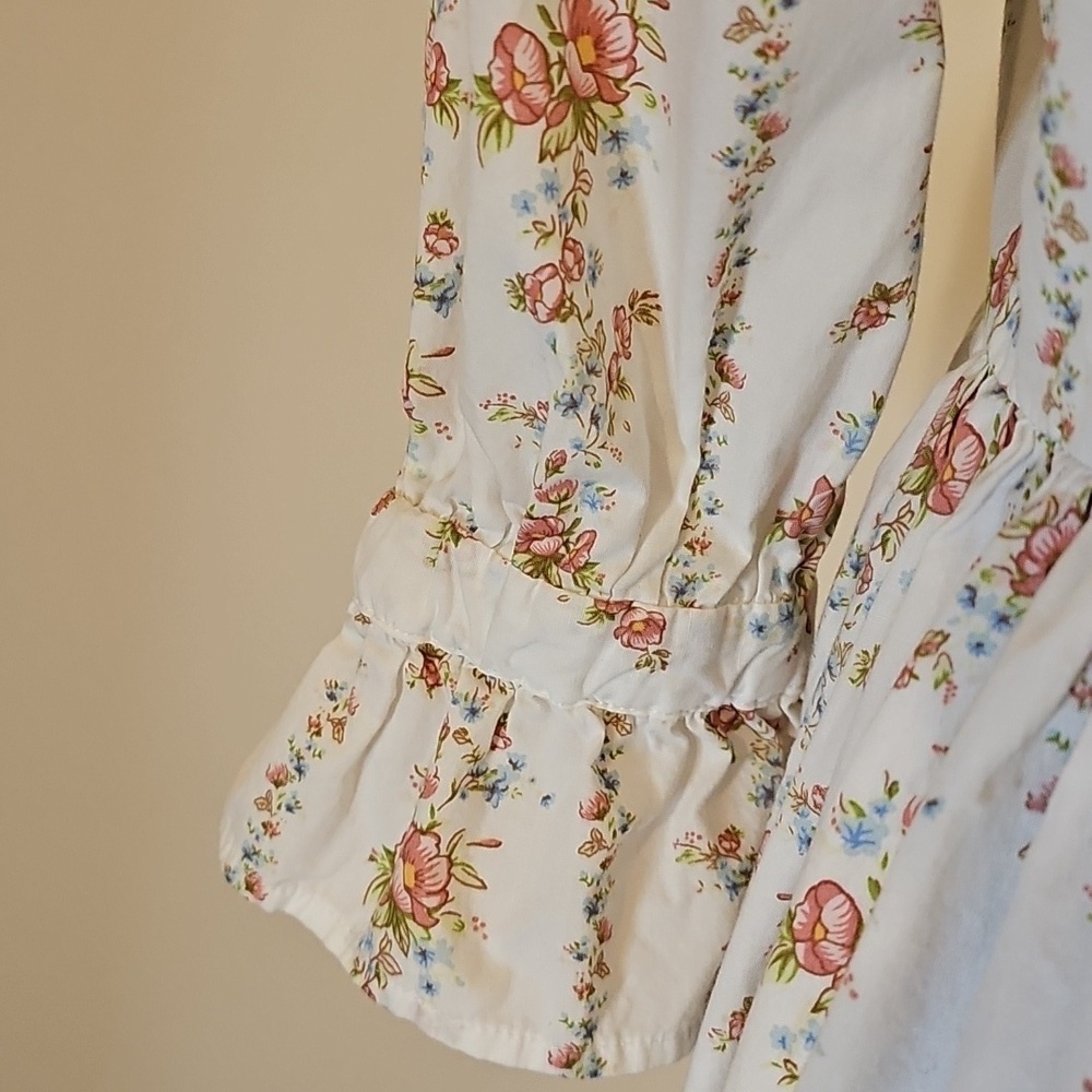 Forever 21 White Floral Cottagecore Milk Maid Midi Dress w/ Slit Size Small - Picture 7 of 10